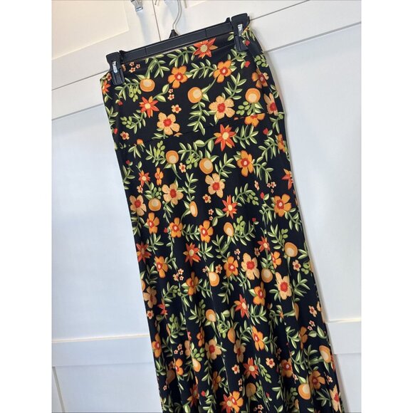 LuLaRoe Small Black Orange Green Floral Slinky Maxi Skirt/Strapless Dress - Picture 4 of 10
